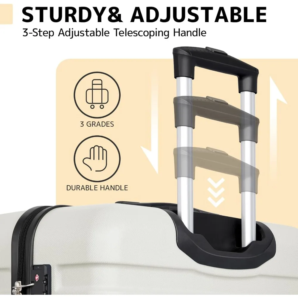 Lightweight ABS Hardside Luggage Suitcase 28 Inch with 4 Universal Wheels, TSA Lock, Large Size, White for Travel