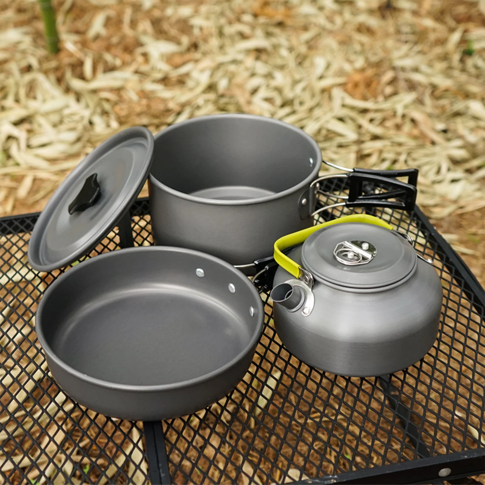 

Portable 3-4 People Use Cookwares 9pcs Non Stick Cookware For Camping Hiking Fishing Survival Durable Large Capacity Cook Pot