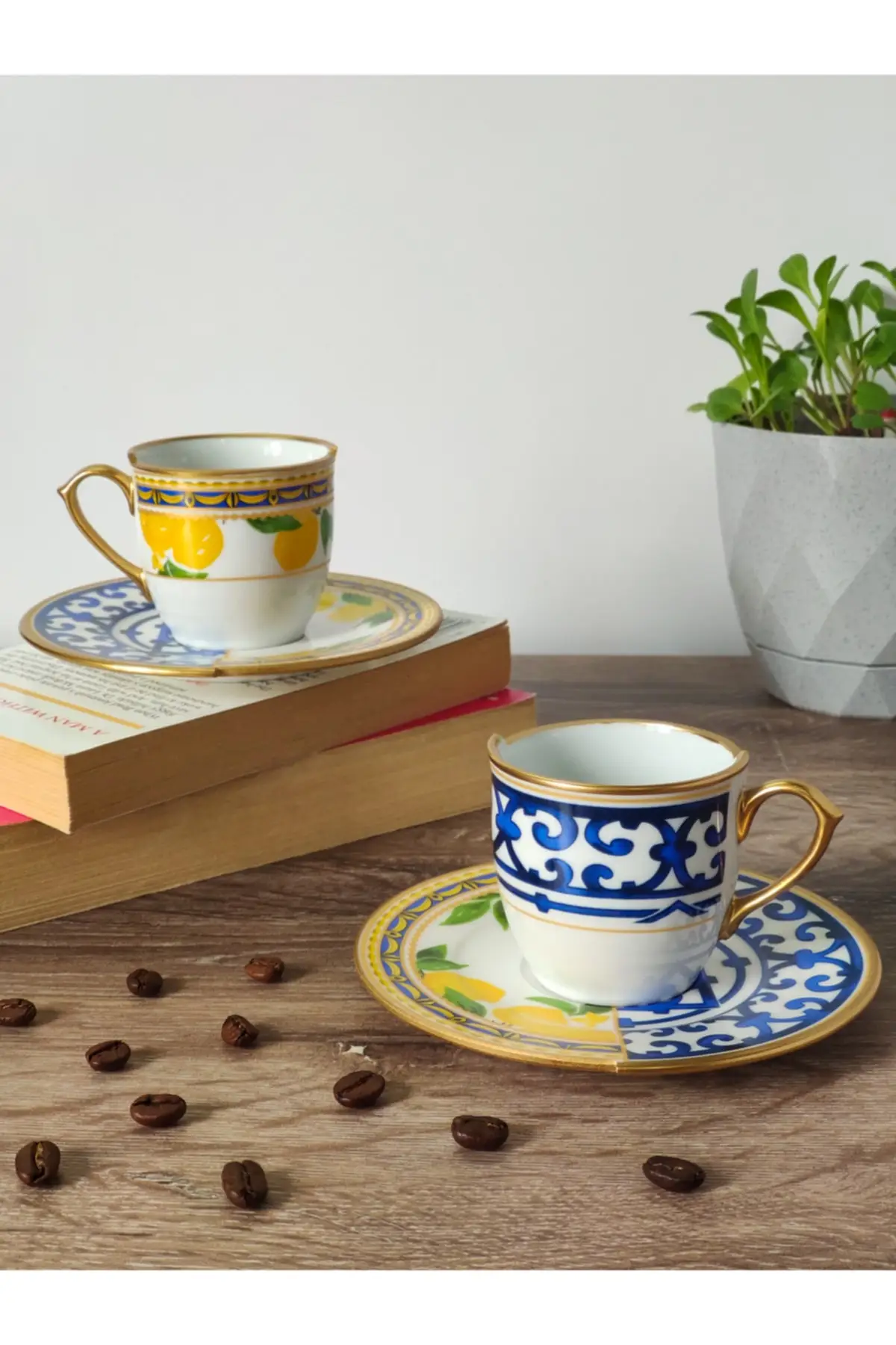 

Double Pattern Lemon Series 2'li Coffee Cup Pad New Porcelain Ceramic Coffee Cup Espresso Turkish coffee Decorative Cup Set