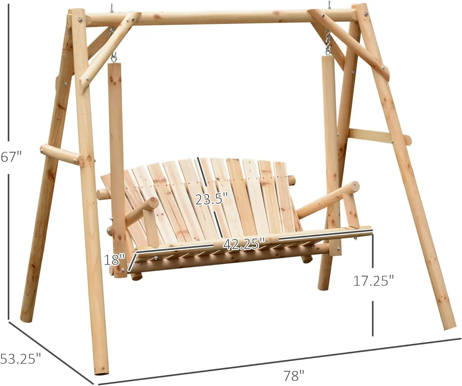 Outsunny-Balançoire de porche avec support en bois, banc de chaise, jardin, côté piscine, arrière-cour, naturel, 2 places