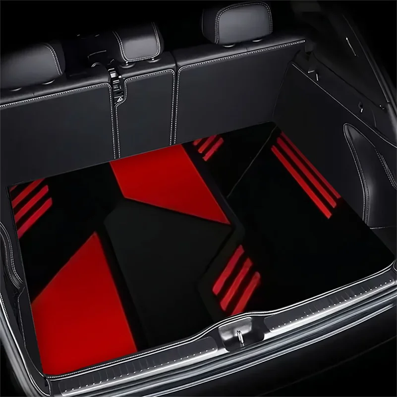 

Red Geometric Block Stripe Print Universal Car Trunk Mat Waterproof Boot Cargo Liner For Sedan SUV Rear Cargo Protector Pad