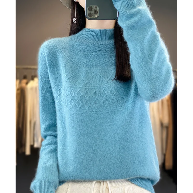 

New autumn and winter sweater women's semi-high neck fashion sweater long sleeve 100% wool first-line ready-to-wear sweater