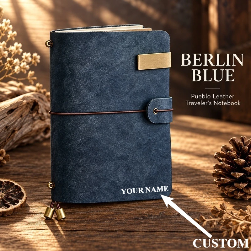 Pueblo Blue Top Grain Leather Traveler Notebook Vintage Handmade Loose Leaf TN Pocket Journal Diary Planner Custom Engraving