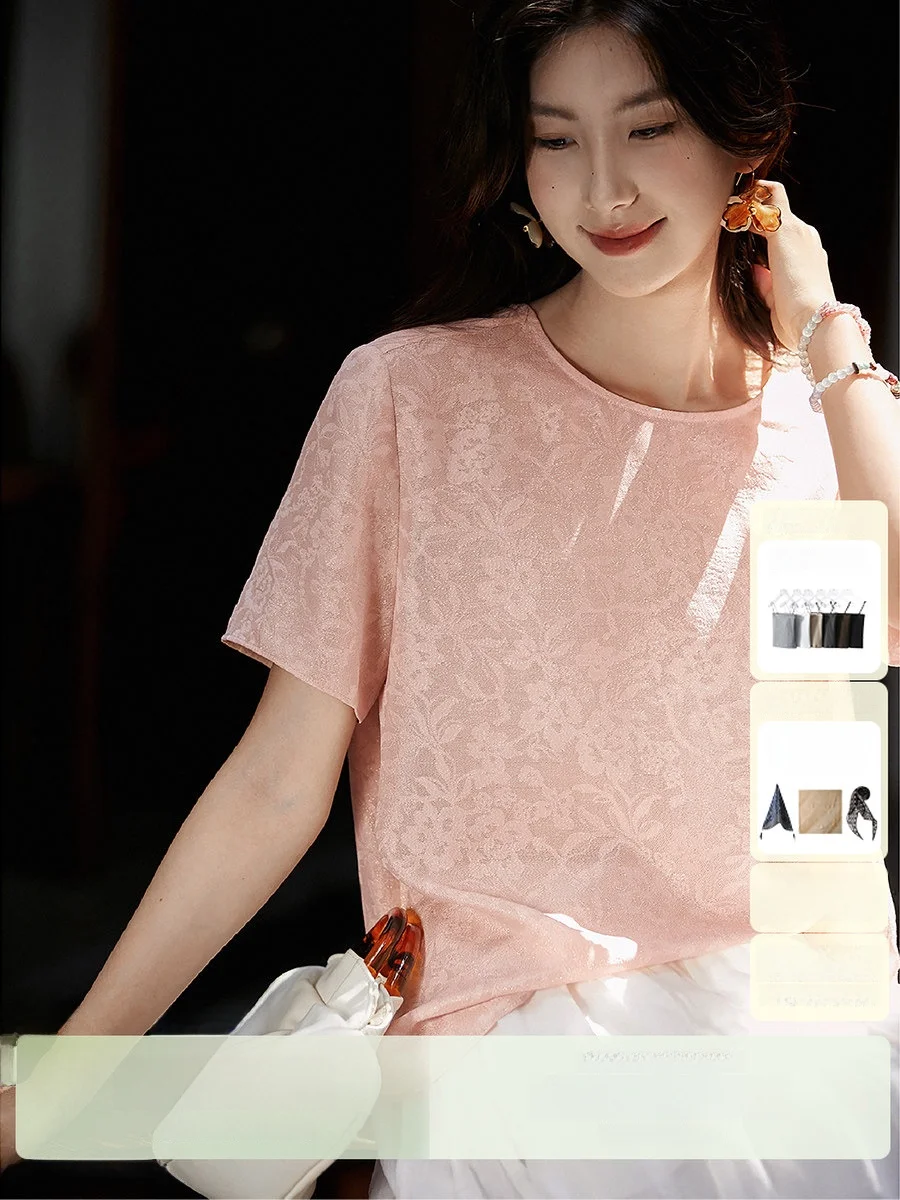 

Шелковая блузка с круглым вырезом в китайском стиле, с золотым плетением, из шелка Цзю Луо, маленький топ, женская модная дышащая одежда, приятная к телу.