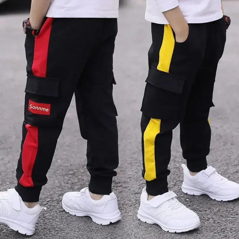 

Boys Pants Kids Trousers Cotton Sweatpants Elastic Waist Casual Patchwork Multi-Pocket Korean Pants Fashion Teenage Pants