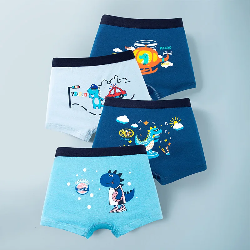 4 pcs Boys Boxer Sets Briefs Kids Cotton Underwear Breathable Underpants Teenager Cartoon Dinosaur Print Children Panties New