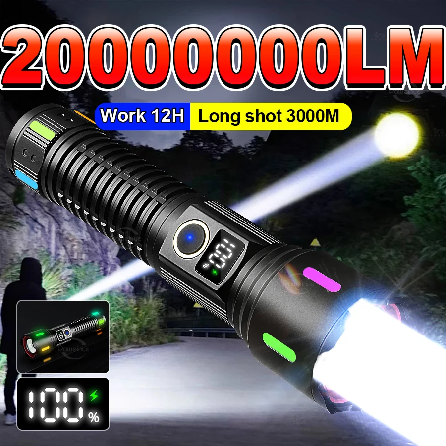 

20000000LM Super Bright LED Flashlight USB Rechargeable Portable Flashlights Military Tactical Flashlight Outdoor Equipment
