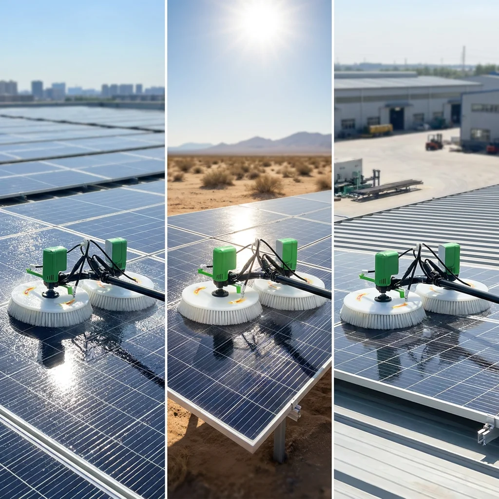 Double head photovoltaic solar panel cleaning brush telescopic rod cleaning tool
