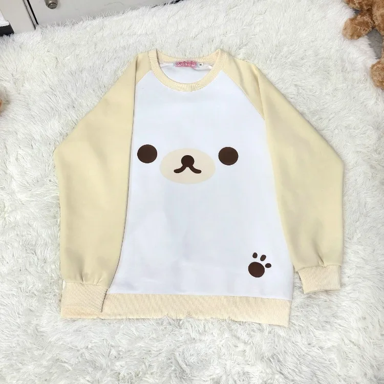 Japanese Kawaii Cartoon Little Bear Sweatshirts Y2k E-Girl O-neck All-match Loose Tops Women 2024 New Long Sleeve Pullovers