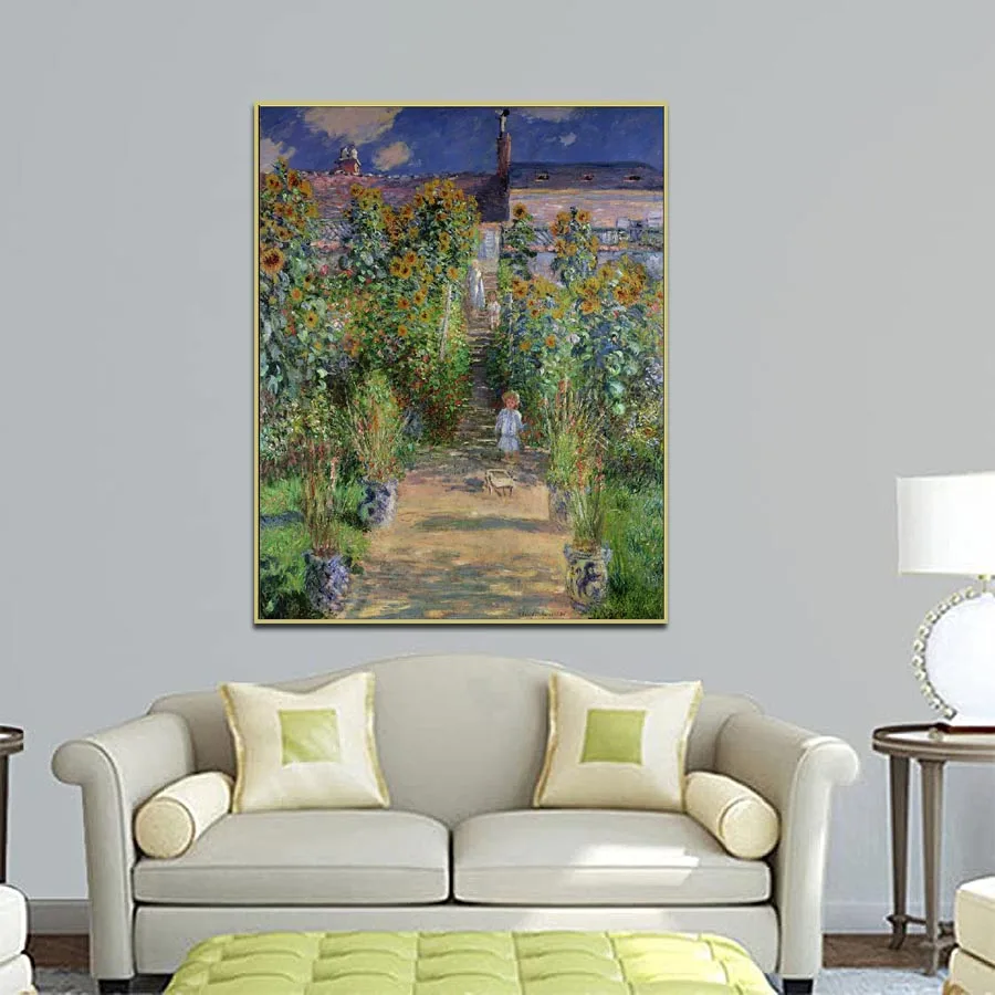 

Hand painted high quality reproduction of Monet's garden at Vétheuil by Claude Monet landscape oil painting for living room