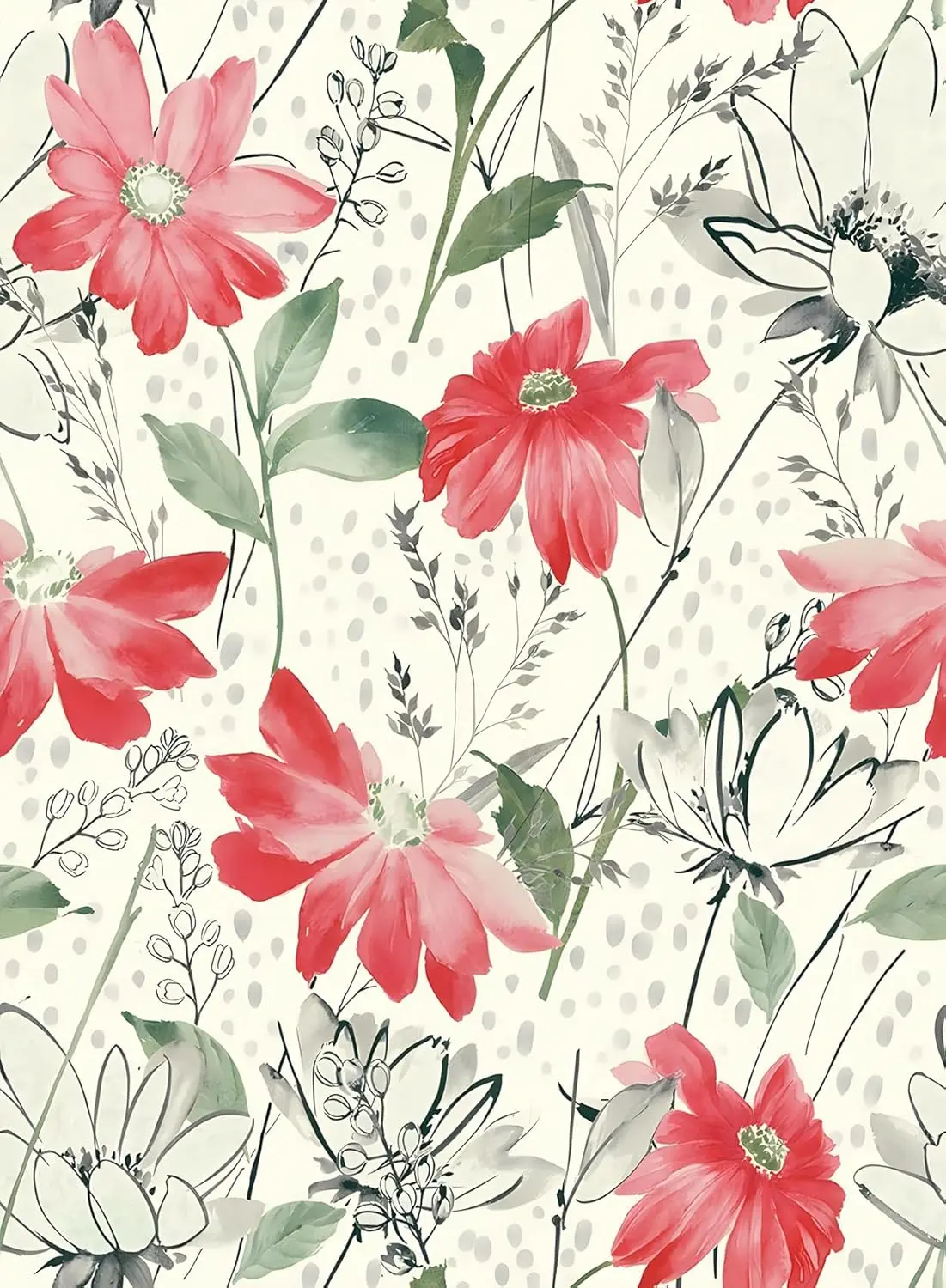 Vintage Floral Peel and Stick Wallpaper Red Flowers Self Adhesive Wallpaper Removable Contact Paper Wall Stickers for Bedroom