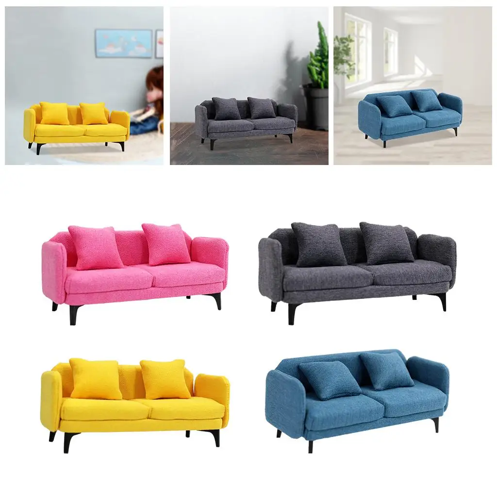 1:12 Doll House Double Sofa Miniature Furniture Play Toy Life Scene Decor
