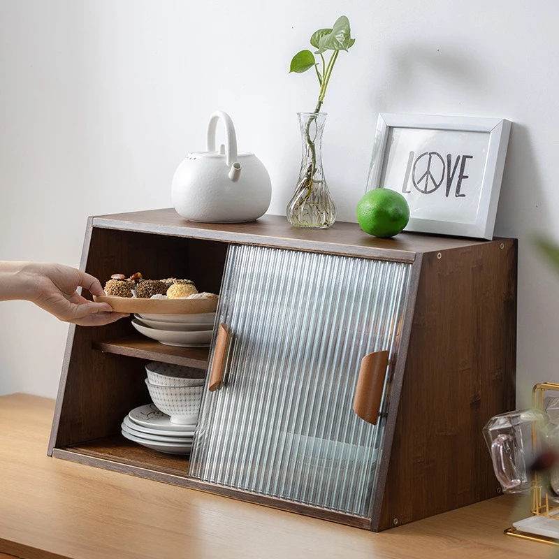 Japanese desktop dining side cabinet glass door display cabinet kitchen countertop cup storage rack