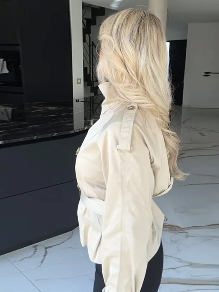 معطف نسائي أنيق بأكمام واسعة وياقة واقفة سترة نسائية واحدة الصدر بأكمام طويلة معاطف ربيعية للسيدات لعام 2025