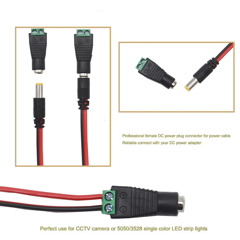 【5PCS】DC Power Male Plug Jack Adapter Connector Plug for CCTV single color LED Light 5.5X2.1MM 5.5X2.5MM