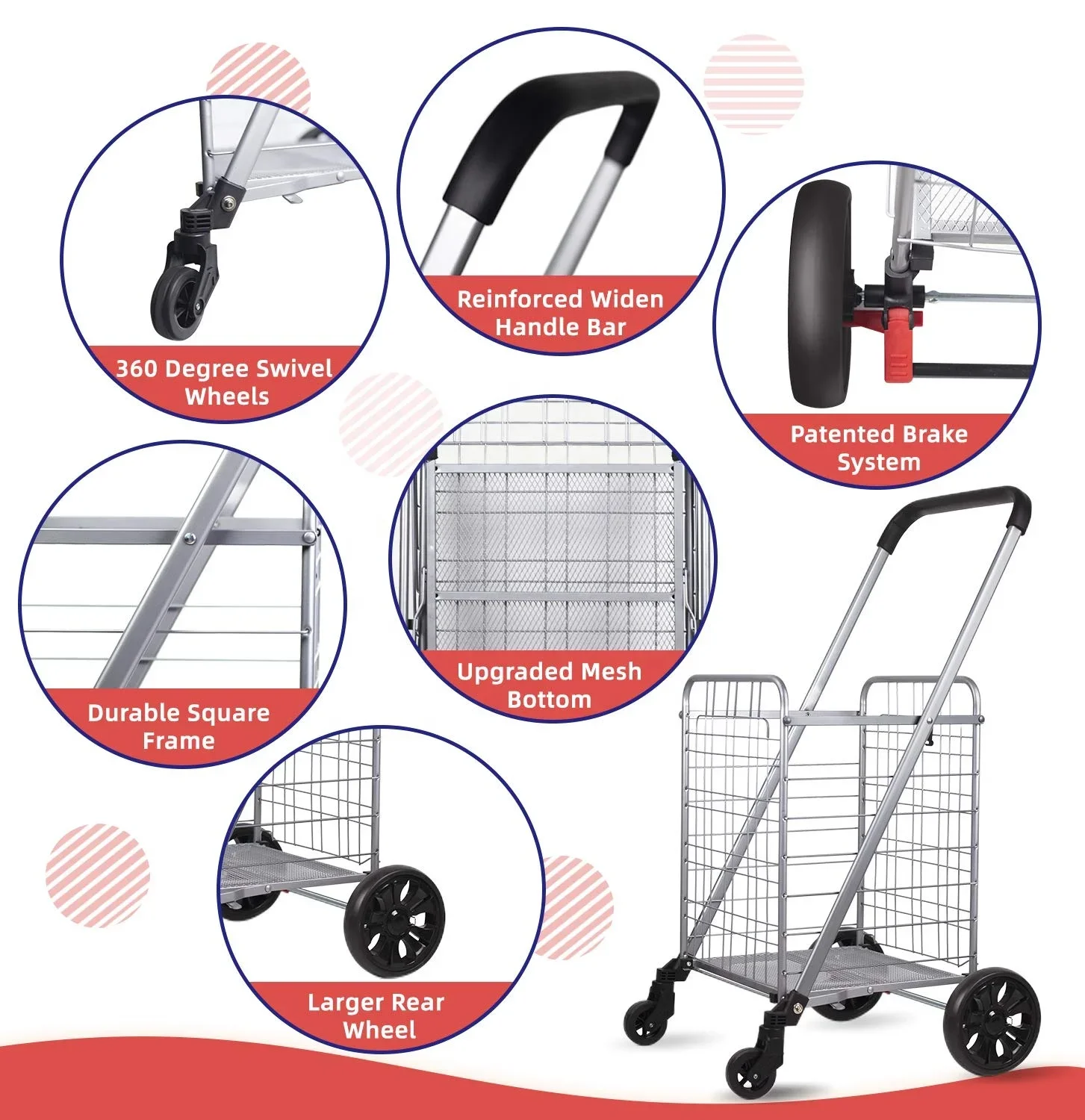 Tianyu-Hand Truck Trolleys Bag, Metal durável e forte, Bagagem de compras de supermercado dobrável, plástico dobrável, logotipo personalizado