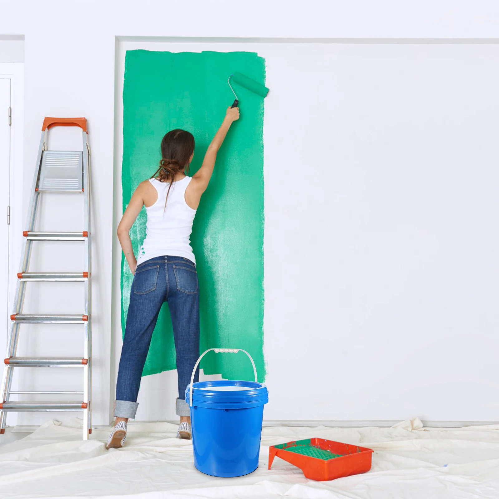 Painting Bucket 10 Liter Airtight Lid Hand Held Multi Purpose Durable Storage and Paint Container Round Bucket