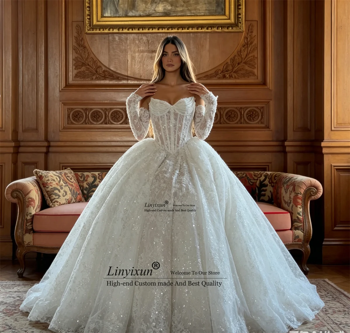 Sparkly Sweetheart Lace Mermaid Wedding Dress Beaded Diamond Decoration Bridal Gown Remove Sleeves Customized Vestido De Novia