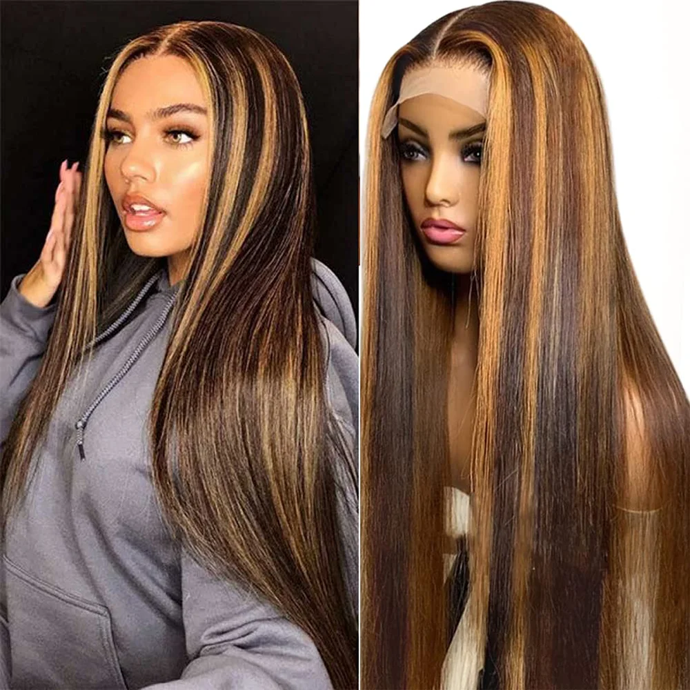 

36 Inch P4/27 Highlight Straight Lace Front Human Hair Wig 13x4 13x6 HD Transparent Lace Front Human Hair Wigs for Women