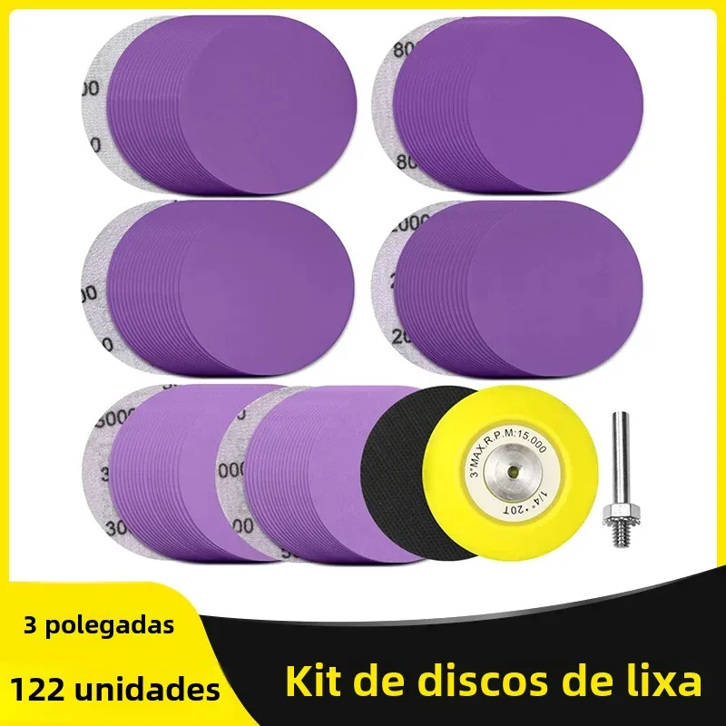 kit-de-discos-de-lixa-de-gancho-e-laco-de-3-unidades-122-pecas-de-aluminio-sortidas-graos-600-5000-para-polimento-automotivo-de-madeira-e-metal