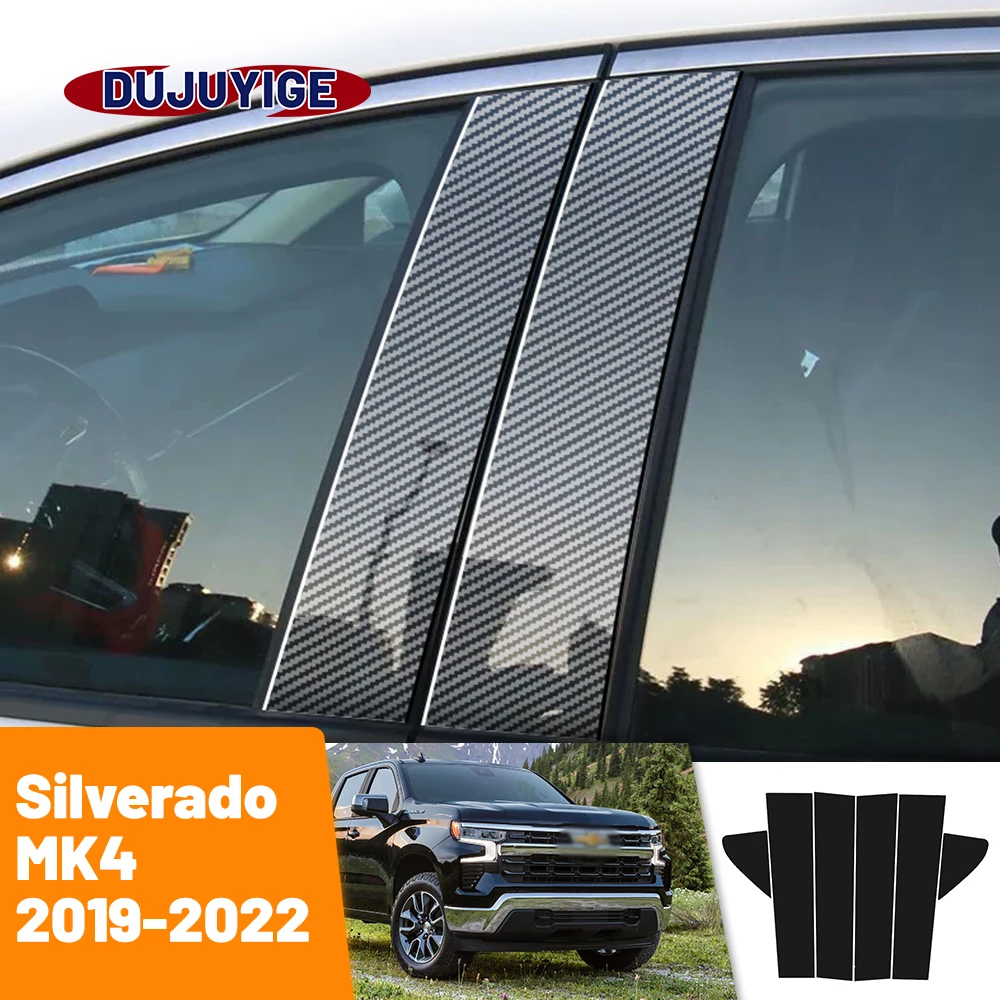 

For Chevrolet Silverado MK4 2019-2022 2020 2021 Carbon Fiber Window Door Column Deal B C Pillar Post Cover Trim Sticker