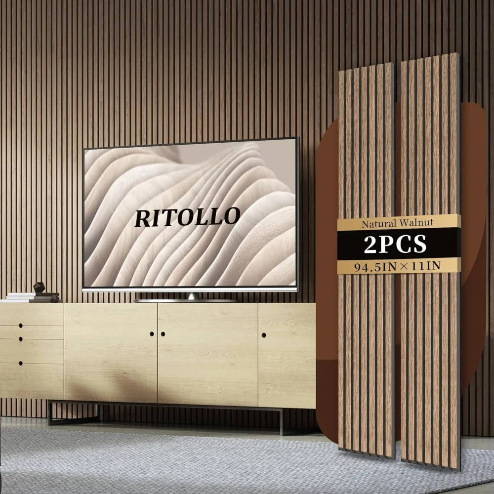 

Сланцевые панели для стены, состоящие из 2 частей, 94,5 × 11 акустических панелей для внутреннего декора стен, 3D рифленая звукопоглощающая панель - натуральный орех