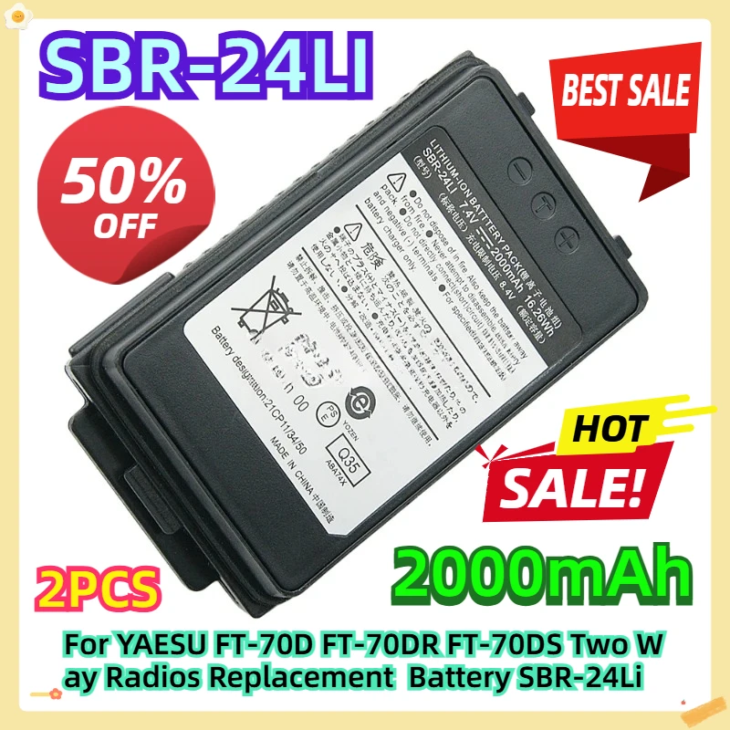 

For YAESU FT-70D FT-70DR FT-70DS Two Way Radios Replacement Battery 2000mAh SBR-24Li 2pcs