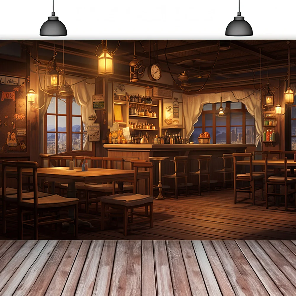 Vintage Old Tavern Barista Coffee Shop Bar Photography Backdrop Warm Medieval Inn Fantasy Retro Photo Studio Background LJG-06