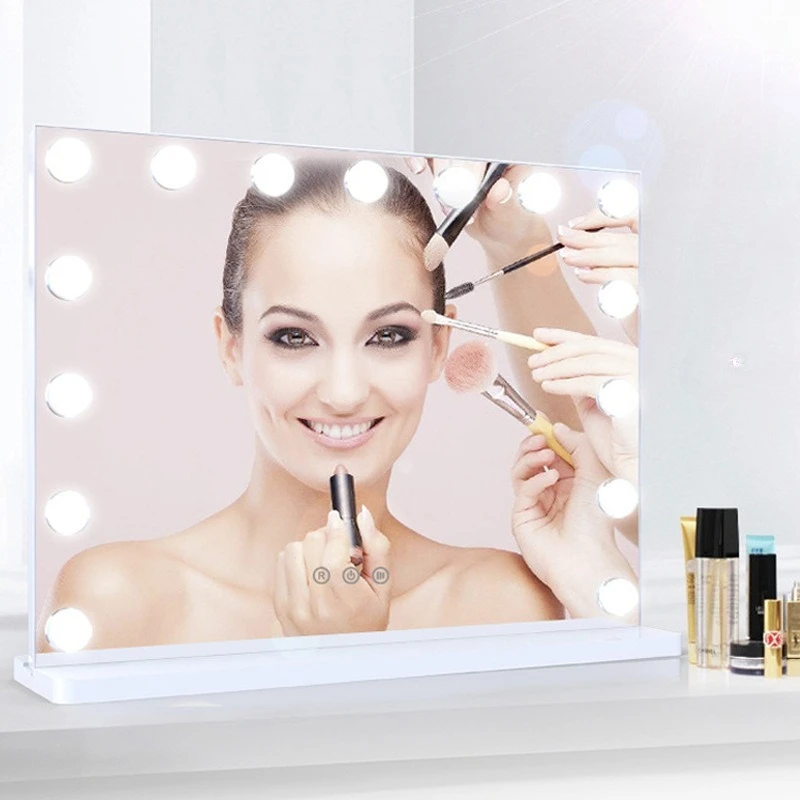 Lusterko do makijażu LED z lampką, lusterko kosmetyczne do łazienki, lusterko stołowe z oświetleniem, trójkolorowe lusterko do makijażu, lusterko kosmetyczne