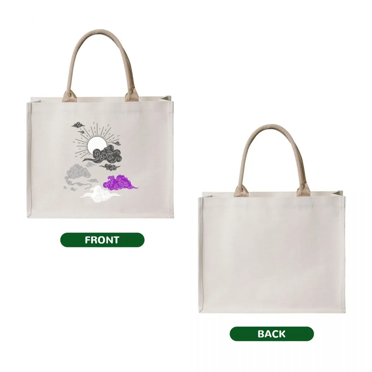 Sun and Clouds Ace. Asexual Pride Tote Bag Customizable tote bag Women bags Candy bags