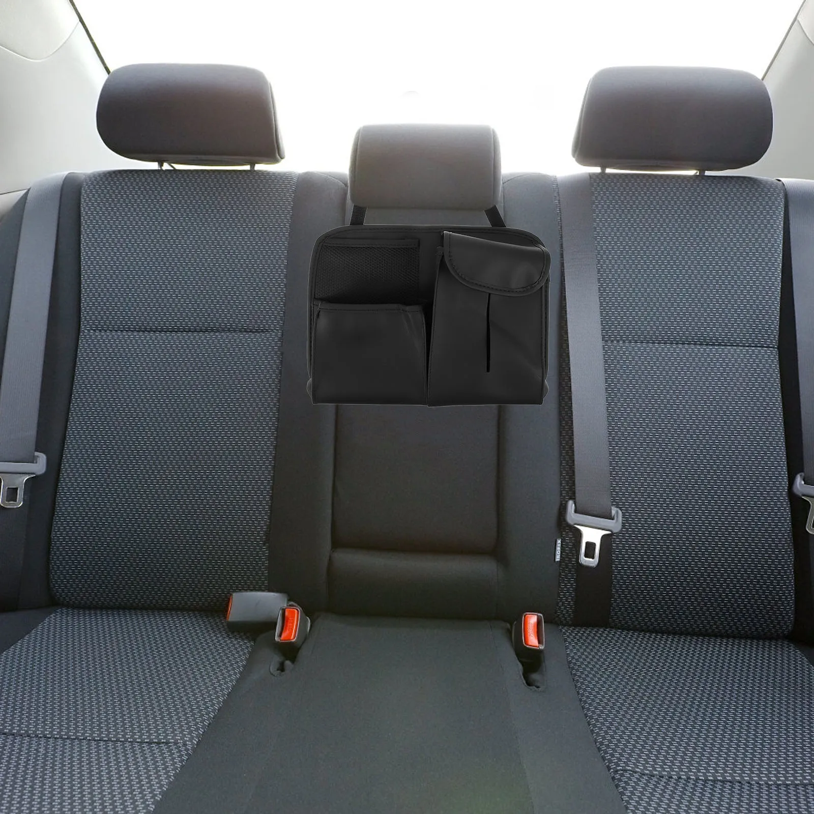 

Backseat Storage Bag Tissue Holder Trash Can Seat Adjustable Length PU Car ganizer Case Durability Car Snack Box