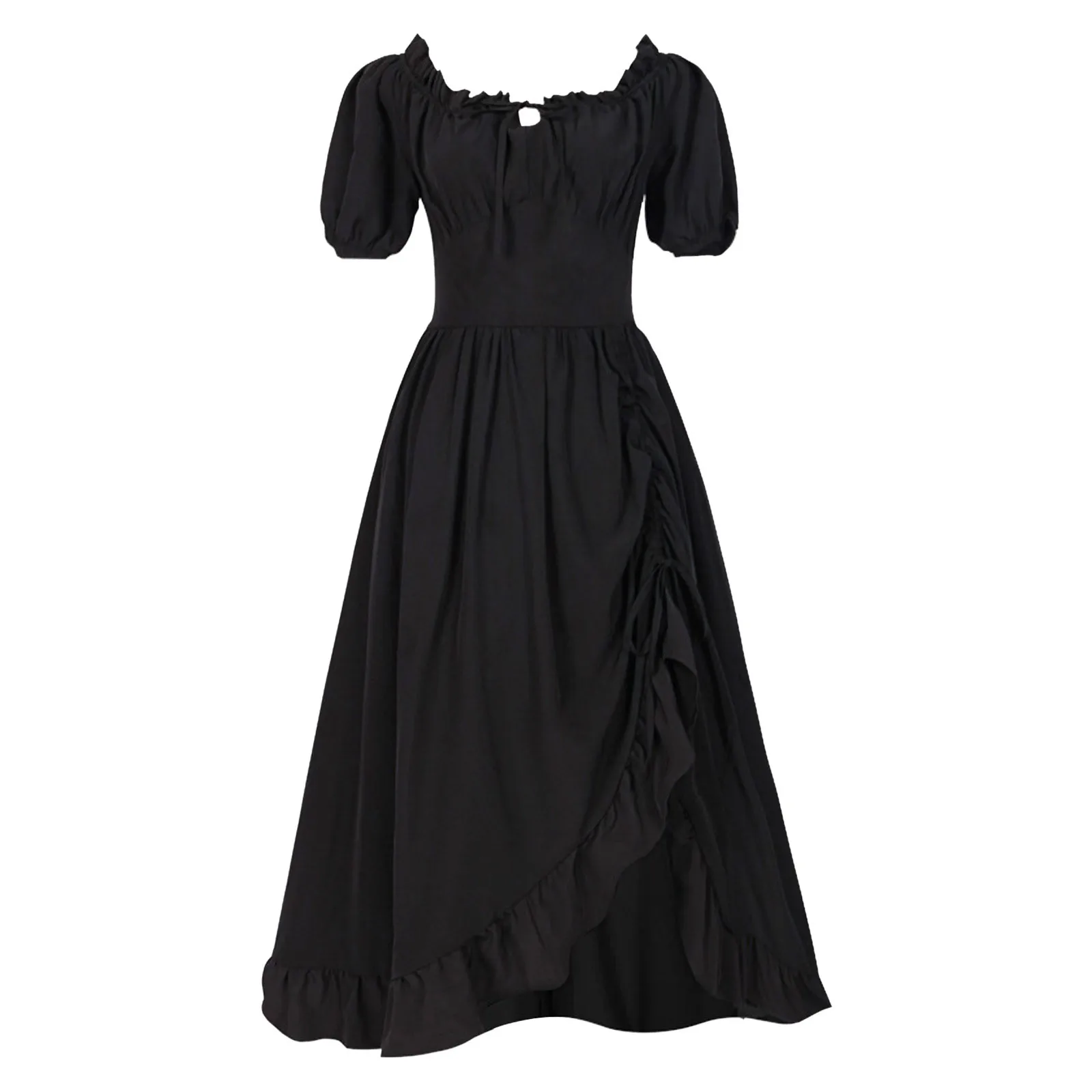 

Renaissance Irregular Ruffled Hem Women Dress Medieval Victoria Vestido Short Sleeve Square Neck A-Line Maxi Dress Elegant Party