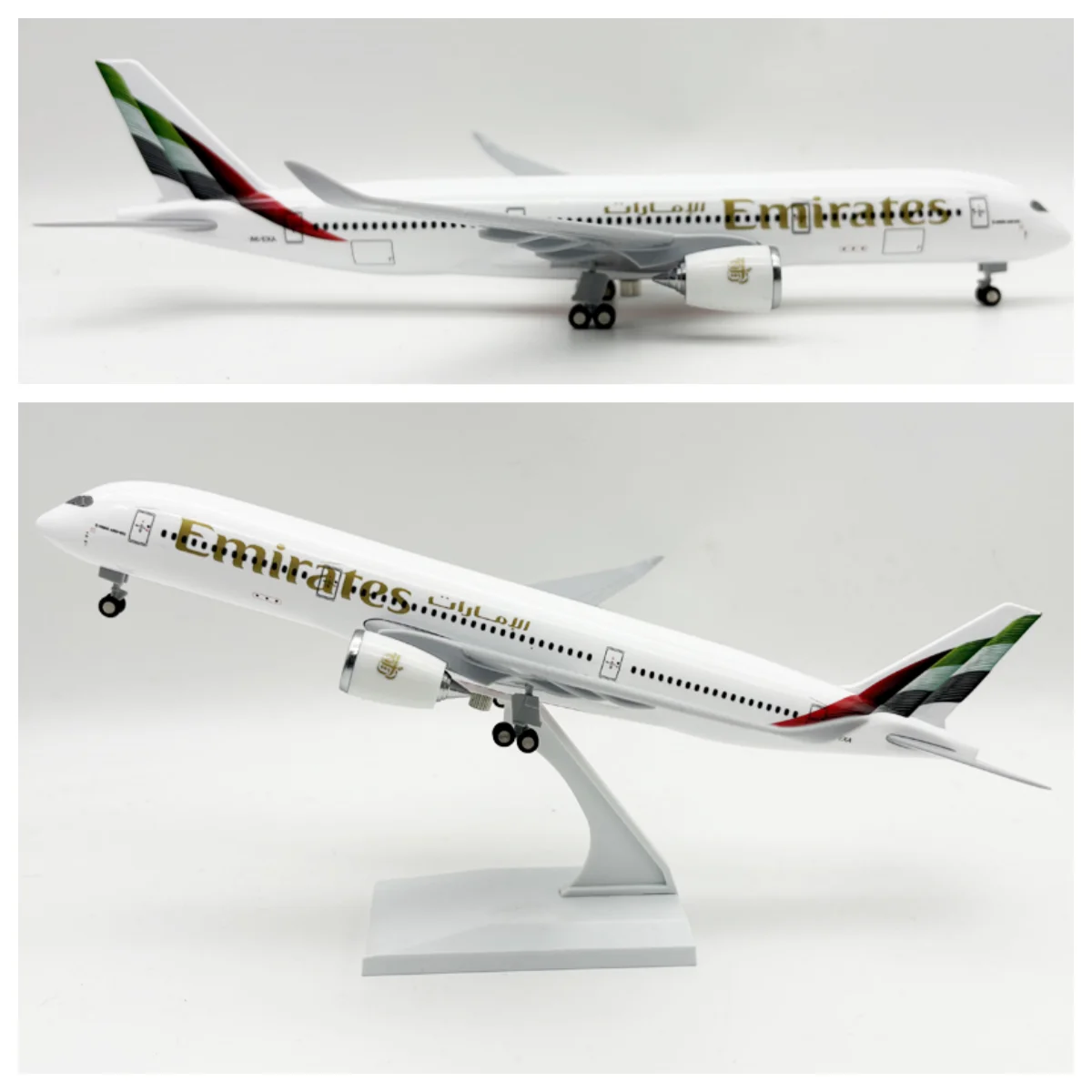 Modèle d'avion de 30 cm, avion en résine moulée sous pression A350 de United Arab Emirates Airline avec base à roulettes, cadeau de collection pour les amateurs d'aviation