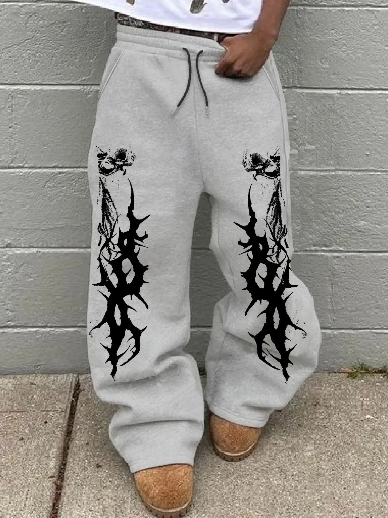 

Новые мужские спортивные брюки прямого кроя с принтом черепов и шипов, свободные, удобные, повседневные, универсальные, в стиле стритвир, оверсайз