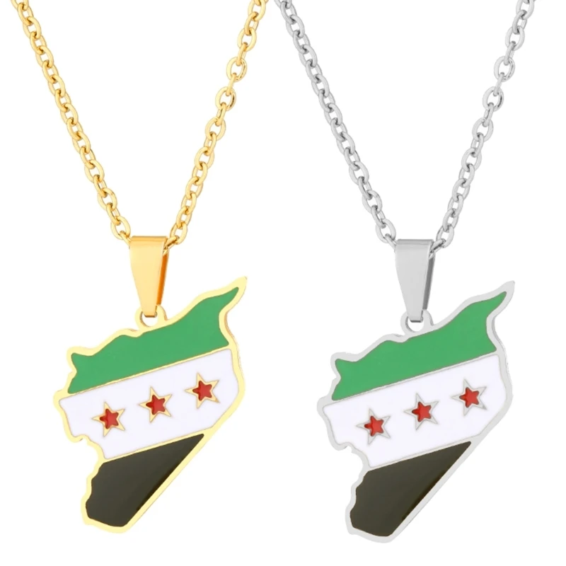 Unisex Syria Country Map Pendant Necklace Gold Silver Color Chain Choker Necklace Jewelry Christmas Party Ornament