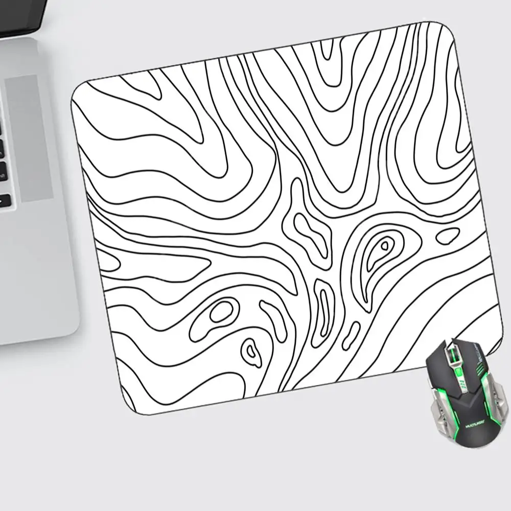 

Black & White Contour Lines Mouse Pad Small Gaming Accessories Keyboard Computer Offices Desk Mat Pc Gamer Non-slip Rubber Mouse