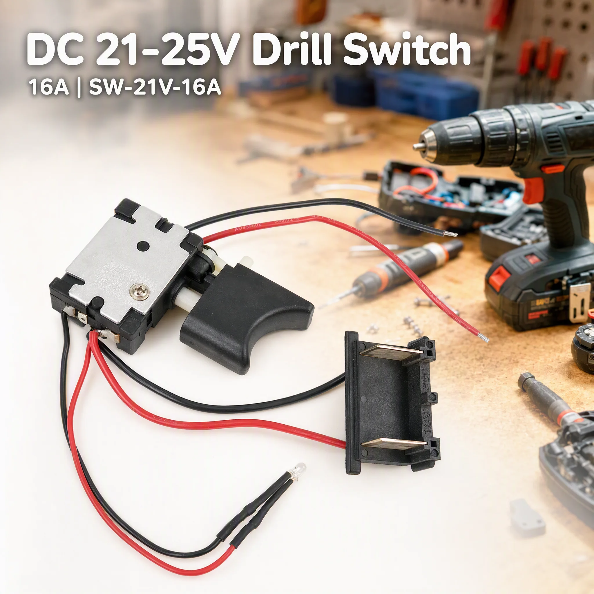 DC 21-25V Electric Drill Control Push Button Trigger Switch For Rechargeable Lithium Battery Power Tool Replacement Part