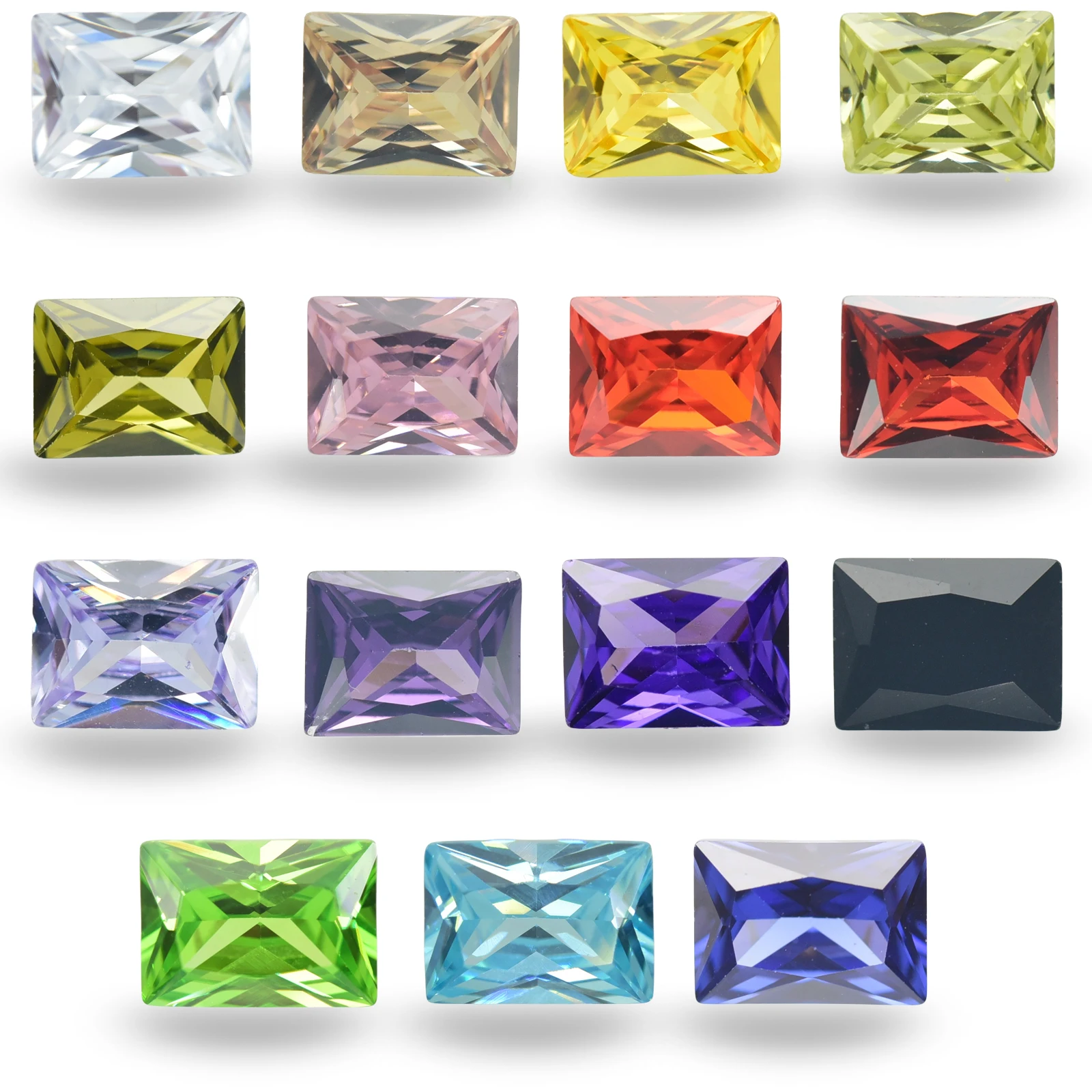 1pc Per Color Total 15pcs Rectangle Shape Loose Cubic Zirconia Stone Mix 15 Colors CZ Synthetic Stone for Jewelry DIY Making