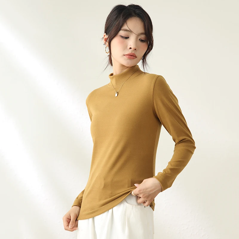 

Commuting Semi High Neck Base Shirt Women'S Autumn Winter New Style Long Sleeved Slim Fit Inner Small Stand Up Collar Top