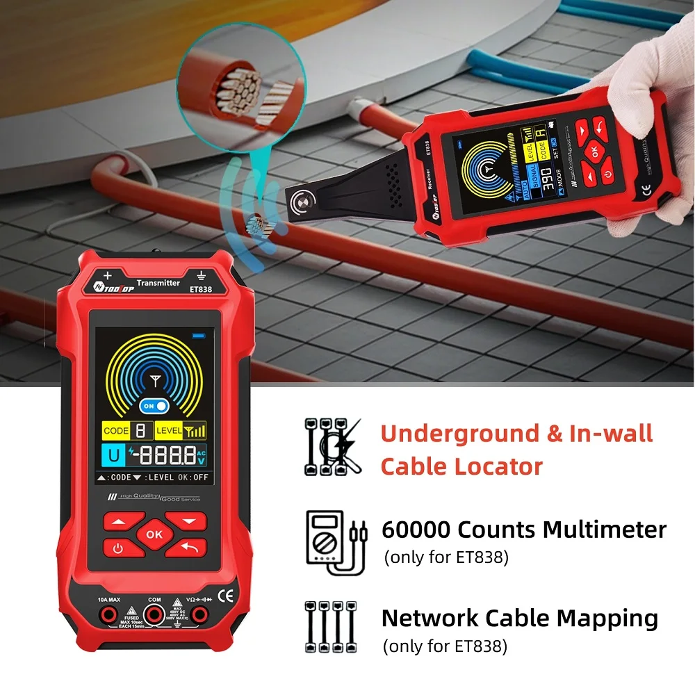 Image of TOOLTOP Unterirdischer Kabelsucher, elektrischer Kabeldetektor für den Wand, 60.000 Zählungen, Multimeter, Stromkreisbreche, kurze Fehler, Erkennung