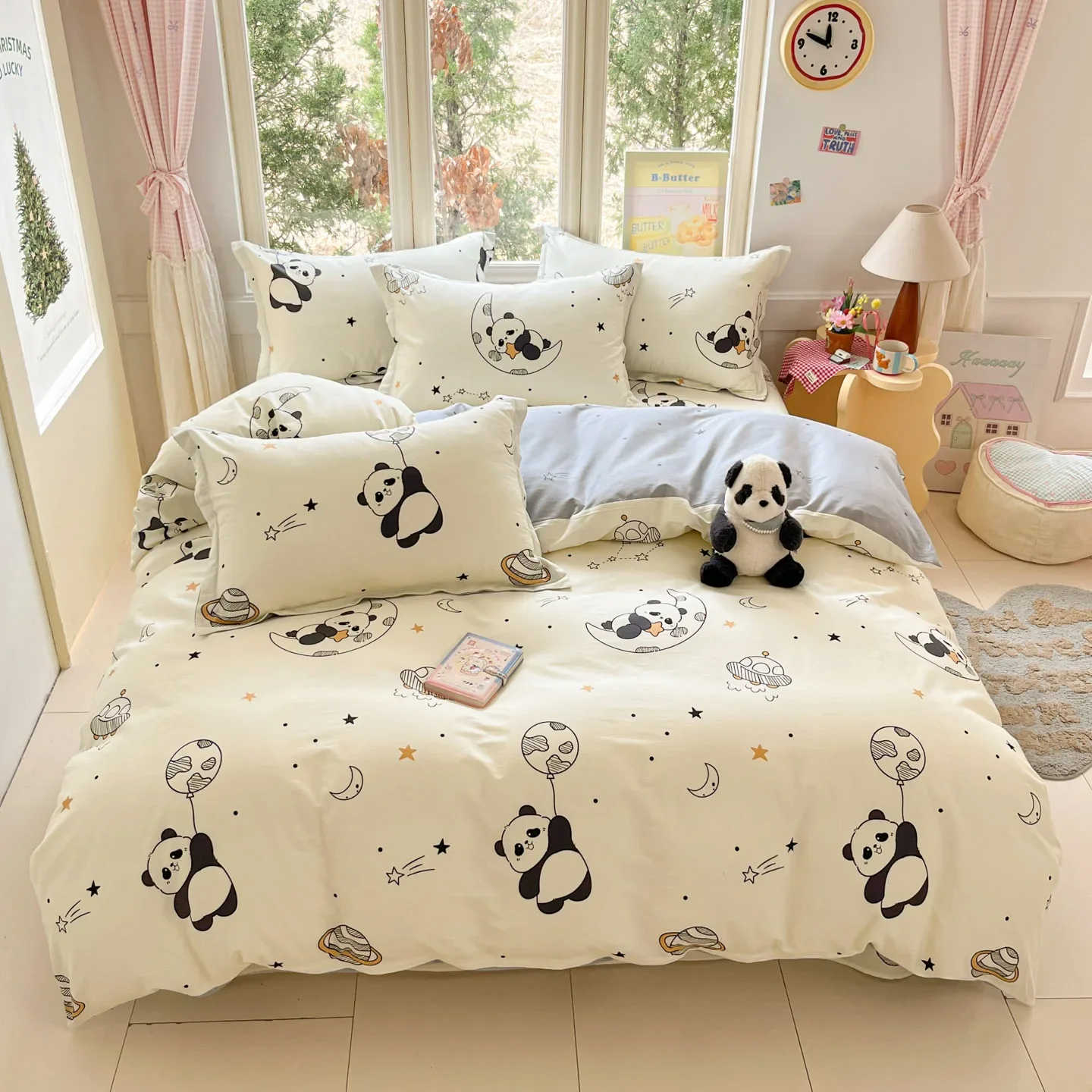 Autumn New 100% Cotton Bedding Set Cute Panda Pattern Queen Duvet Cover Set Soft Skin Friendly Single Double Quilt Covers 3/4pcs