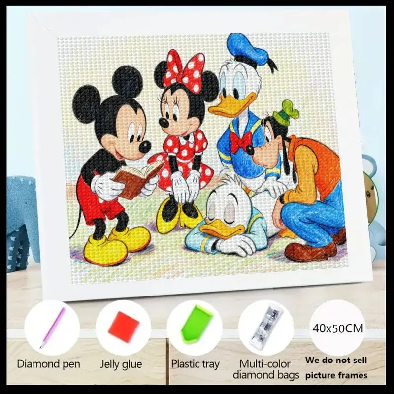 

1PC Disney Friends 5D DIY Diamond Painting Kit, Mickey Minnie Donald Goofy Cartoon Character Full Drill Crystal Art, Large 40x50