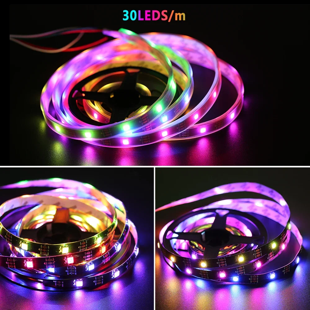 5V WS2812B Pixel RGB Led Strip Licht Individueel Adresseerbaar IC IP30 IP65 IP67 Magic Horse Race Running Tape Lamp Zwart PCB