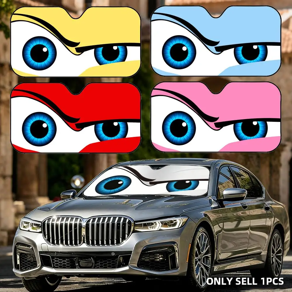

Funny Cartoon Eye Sun Visor Aluminum Foil Windshield Sunshade with Reflective UV Block Heat Insulation, Foldable Universal Fit