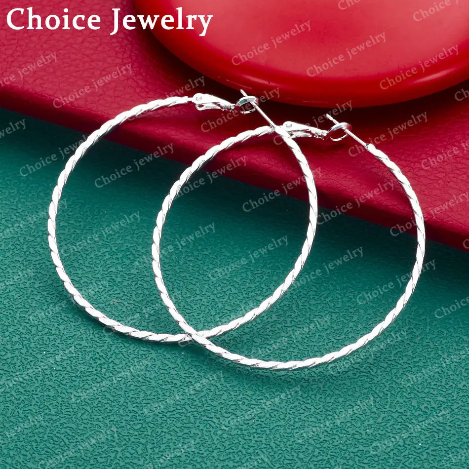 

925 Sterling Silver 50mm Big Circle Earrings for Women's Hoop Earrings Fashion Party Accessories Street Versatile Jewelry