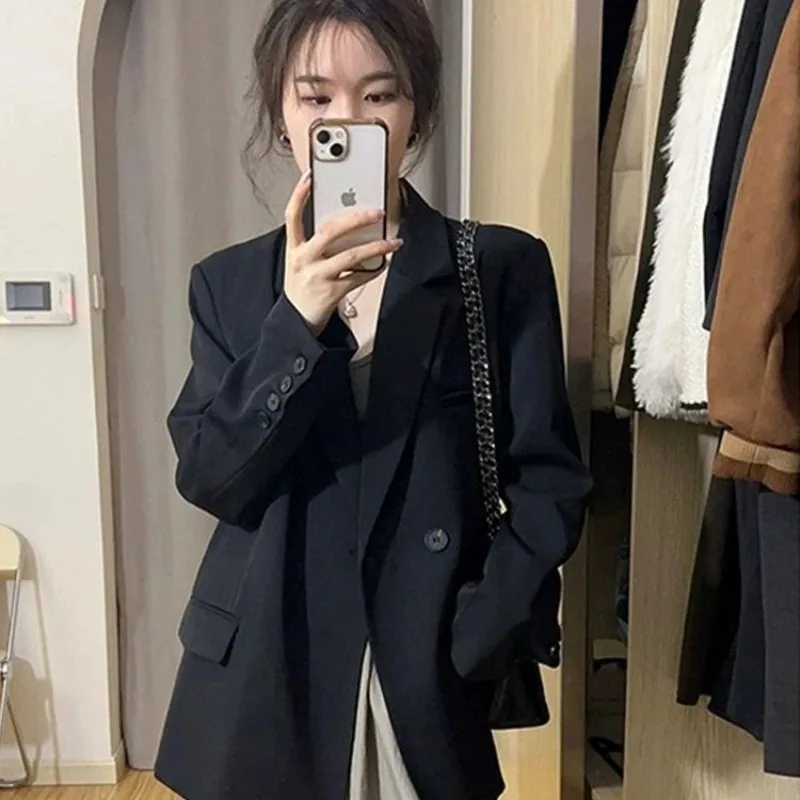 

Women's Autumn and Winter Vintage Casual Short Blazer Coats Commuting Solid Color Loose Single Breasted Long Sleeved Jackets