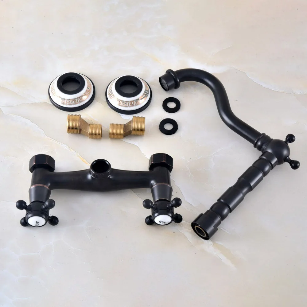 สีดําน้ํามัน Rubbed ทองเหลืองสองจับติดผนังห้องครัวห้องน้ําหมุนก๊อกน้ําก๊อกน้ําแตะ anf454