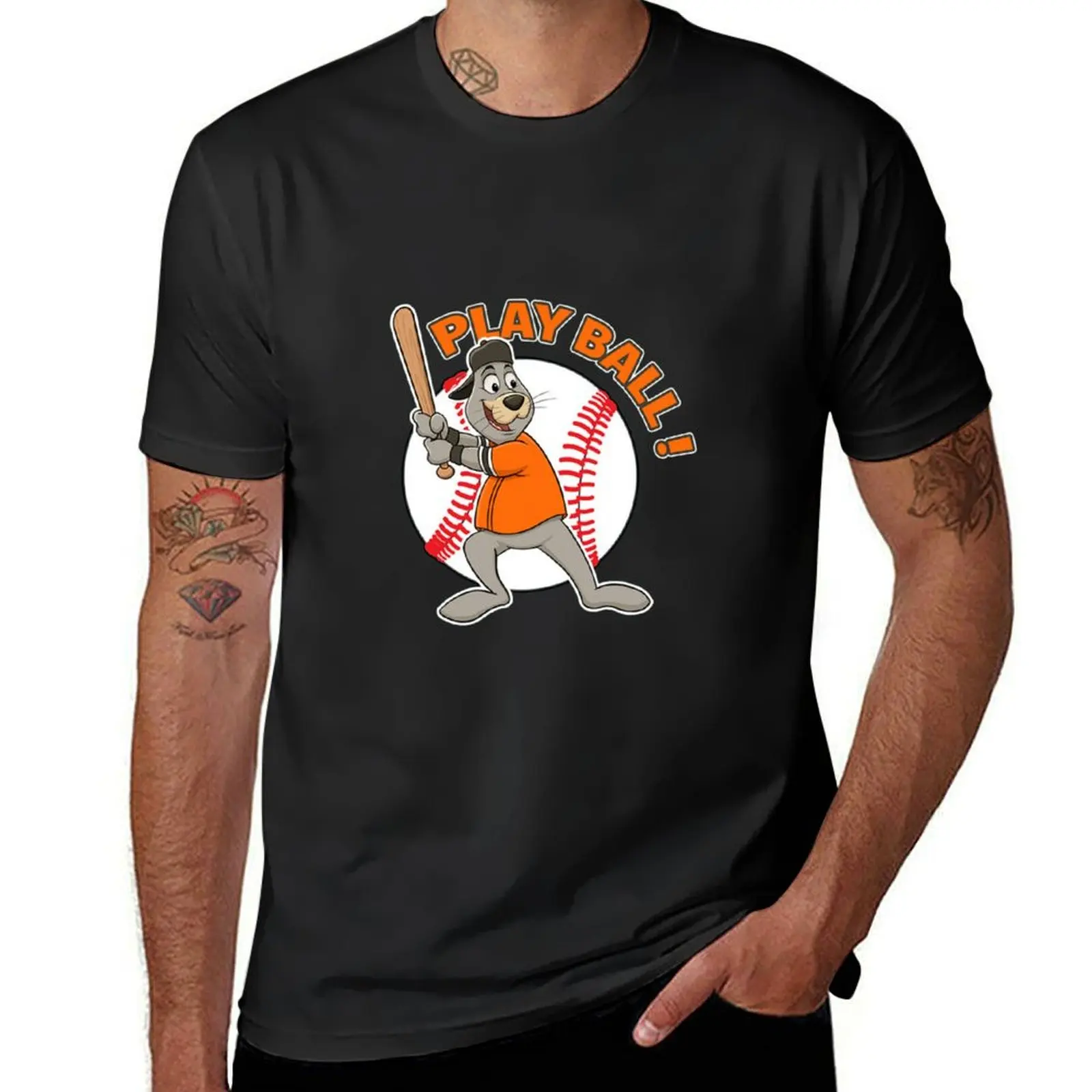 play ball san fransisco giants baseball mascot lou seal T-Shirt cute clothes men graphic t shirts