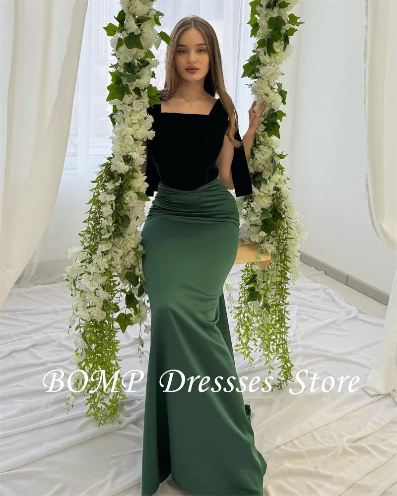 BOMP Simple Mermaid Evening Dresses Black Velvet Emerald Green Skirt Arabic Women Formal Party Dress Prom Gowns Customized