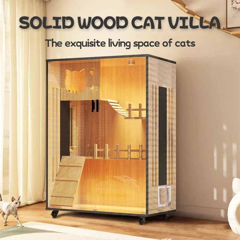 Modern Luxury Indoor Large Cat Nest Multi-Level Solid Wood Villa High Quality Customizable Mat Eco-friendly New Cat House Pet